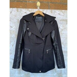 Dawn Levy XS Black Combo Leather Jacket w/ Hidden hoodie